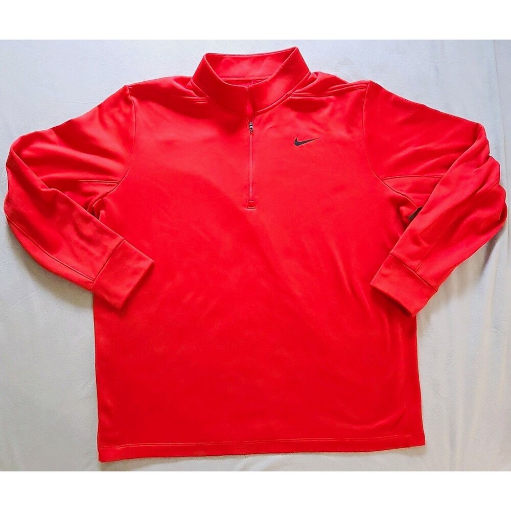 Nike Dri-FIT Men's 1/4 Zip Mock Neck Pullover Polo Long Sleeve Red XL